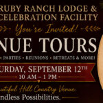 A banner advertising venue tours for September 2026 at at Ruby Ranch Lodge and Celebrations Facility
