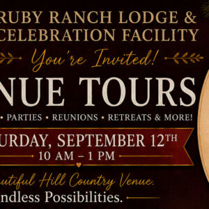 A banner advertising venue tours for September 2026 at at Ruby Ranch Lodge and Celebrations Facility